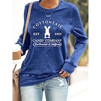 Women's T shirt Tee Animal Letter Weekend Easter Black Red Blue Print Long Sleeve Fashion Round Neck Regular Fit Spring   Fall Lightinthebox
