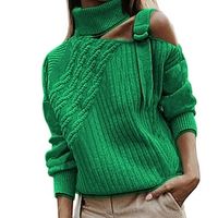 Women's Pullover Sweater Jumper Cable Knit Knitted Cold Shoulder Pure Color Turtleneck Stylish Casual Outdoor Daily Fall Winter Green Black S M L / Long Sleeve miniinthebox - thumbnail