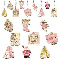 18pcs Wooden Christmas Retro Style Romantic Pink Elk And Snowman Hanging Decoration Pendant For Outdoor Festival Party Gift Scene Decor Room Decor Home Decor Window Decor Pendant Holiday Party Decor (With Rope) Lightinthebox - thumbnail