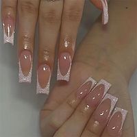 Glitter White French Tip Press on Nails Medium Long Ballerina Coffin Nails Glossy Full Cover Acrylic Fake Nails Reusable False Nails with Glue on Nails Natural Stick on Nails for Women Charm Manicure Lightinthebox - thumbnail