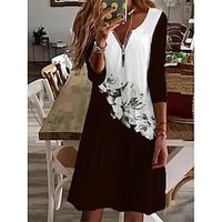 Women's Casual Dress T Shirt Dress Tee Dress Mini Dress Black Navy Blue Blue Long Sleeve Flower Zipper Winter Fall Spring V Neck Fashion Daily 2023 S M L XL XXL 3XL 4XL 5XL miniinthebox - thumbnail