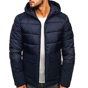 Men's Puffer Jacket Winter Jacket Quilted Jacket Winter Coat Cardigan Windproof Warm Going out Casual Daily Hiking Pure Color Outerwear Clothing Apparel Dark Navy Army Green miniinthebox