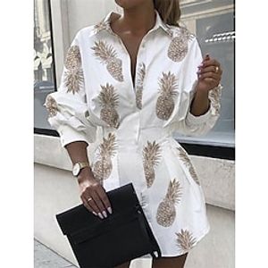 Women's Casual Dress Shirt Dress Mini Dress Pink Brown Beige Long Sleeve Graphic Button Winter Fall Spring Shirt Collar Fashion Weekend 2022 S M L XL miniinthebox