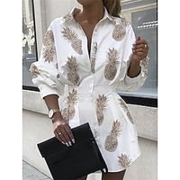 Women's Casual Dress Shirt Dress Mini Dress Pink Brown Beige Long Sleeve Graphic Button Winter Fall Spring Shirt Collar Fashion Weekend 2022 S M L XL miniinthebox - thumbnail