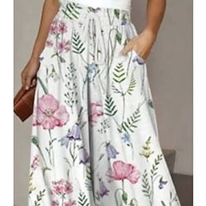 Women's Wide Leg Pants Trousers Pink Green Casual Vacation Casual Daily Pocket Full Length Breathable Flower S M L XL 2XL Lightinthebox