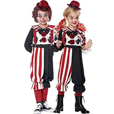 Burlesque Clown Cosplay Costume Kid's Boys' Halloween Halloween Halloween Children's Day Festival / Holiday Terylene RedBlack Easy Carnival Costumes Polka Dot Stripes / Top / Pants / Hat miniinthebox