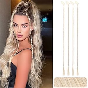 Braid Hair Extensions 4 PCS Baby Braids Front Side Bang Curtain Bang Clip in Hair Extensions Long Braided Hair Piece Natural Soft Synthetic Hair for Women Daily Wear 20 Inch Cool Light Blonde Lightinthebox