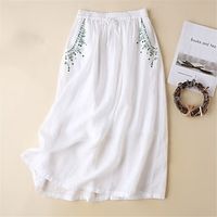 Women's Skirt Swing Midi Cotton Linen White Pink Orange Skirts Summer Embroidered High Waist Basic Casual Casual Daily Weekend M L XL Lightinthebox - thumbnail
