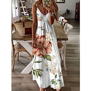 Women's Long Dress Maxi Dress Casual Dress Summer Dress Slip Dress Floral Casual Modern Outdoor Daily Holiday Ruched Print Sleeveless Strap Dress Slim White Spring Summer S M L XL XXL Lightinthebox
