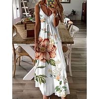 Women's Long Dress Maxi Dress Casual Dress Summer Dress Slip Dress Floral Casual Modern Outdoor Daily Holiday Ruched Print Sleeveless Strap Dress Slim White Spring Summer S M L XL XXL Lightinthebox - thumbnail