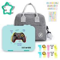 Eazy Kids Playstation Green 6 Compartment Bento Lunch Box With Lunch Bag - Blue