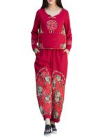 Floral Print Embroidery Women Pants