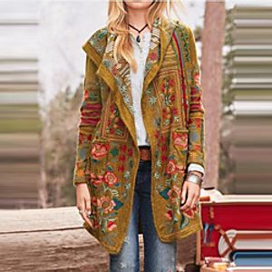 Women's Coat Daily Fall  Winter Long Coat Regular Fit Basic Jacket Long Sleeve Geometric Print Blue Purple / Cotton miniinthebox