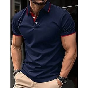 Men's Polo Shirt Button Up Polos Work Business Lapel Short Sleeve Fashion Basic Color Block Patchwork Summer Regular Fit Black White Red Navy Blue Dark Green Khaki Polo Shirt Lightinthebox