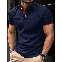Men's Polo Shirt Button Up Polos Work Business Lapel Short Sleeve Fashion Basic Color Block Patchwork Summer Regular Fit Black White Red Navy Blue Dark Green Khaki Polo Shirt Lightinthebox - thumbnail
