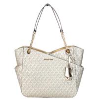 Michael Kors Jet Set Large Pale Gold Signature X Cross Chain Shoulder Tote Bag (91179)