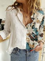 Casual Abstract Print Lapel Long Sleeve Blouse