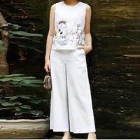 Women's Tank Top Pants Sets Floral Holiday Weekend White Sleeveless Fashion Crew Neck Summer Lightinthebox - thumbnail