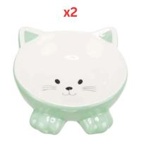 Trixie Elevated Ceramic Ergonomic Cat Bowl - Mint 14Cm (Pack of 2)