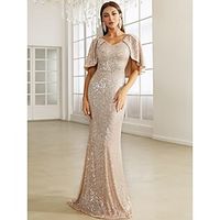 Mermaid  Trumpet Evening Gown Sparkle  Shine Dress Formal Fall Sweep  Brush Train Half Sleeve V Neck Sequined with Glitter 2023 Lightinthebox - thumbnail