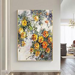 Hand Paint Large Abstract Oil Painting Original Canvas Art Wall Decor Handmade Yellow Flower Leaf Paintings Modern Artwork (No Frame) Lightinthebox