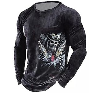 Men's Unisex T shirt Tee 3D Print Graphic Prints Skull Crew Neck Street Daily Print Long Sleeve Tops Designer Basic Casual Big and Tall Black Lightinthebox