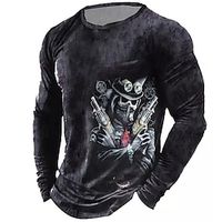 Men's Unisex T shirt Tee 3D Print Graphic Prints Skull Crew Neck Street Daily Print Long Sleeve Tops Designer Basic Casual Big and Tall Black Lightinthebox - thumbnail