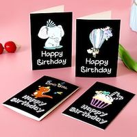 6pcs/sets Happy Birthday Card Cute Cartoon Dinosaur Cake Gift Postcard with Envelope Sticker Birthday Party Invitation Greeting Card. miniinthebox - thumbnail