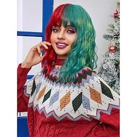 green amp; red half Bob wig with bangs, high temperature fiber synthetic hair wig anime cosplay wig synthetic hair wig halloween party 14 inch Christmas Party Wigs Lightinthebox - thumbnail
