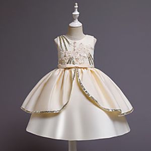 Kids Little Girls' Dress Jacquard Birthday Party Layered Wine Gold Green Above Knee Sleeveless Flower Cute Dresses Children's Day All Seasons Slim 3-12 Years Lightinthebox