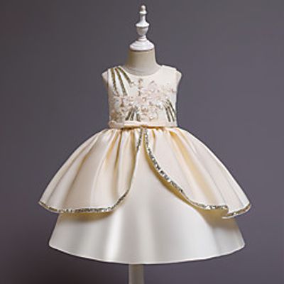 Kids Little Girls' Dress Jacquard Birthday Party Layered Wine Gold Green Above Knee Sleeveless Flower Cute Dresses Children's Day All Seasons Slim 3-12 Years Lightinthebox