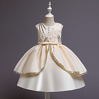 Kids Little Girls' Dress Jacquard Birthday Party Layered Wine Gold Green Above Knee Sleeveless Flower Cute Dresses Children's Day All Seasons Slim 3-12 Years Lightinthebox - thumbnail