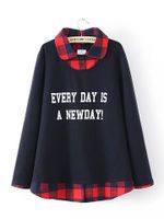 Casual Plaid Patchwork Fake Two-Piece Blouse