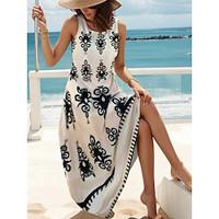 Women's Black Dress Geometric Print Crew Neck Long Dress Maxi Dress Short Sleeve Summer Lightinthebox