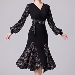 Latin Dance Ballroom Dance Dress Splicing Women's Performance Daily Wear Long Sleeve Crystal Cotton Lightinthebox