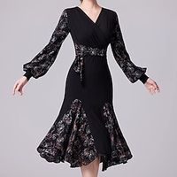 Latin Dance Ballroom Dance Dress Splicing Women's Performance Daily Wear Long Sleeve Crystal Cotton Lightinthebox - thumbnail