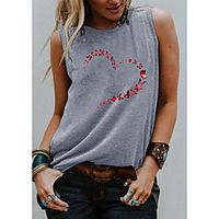 Women's Holiday Tank Top Vest T shirt Graphic Butterfly Heart Print Round Neck Basic Tops Blue Purple Light gray  Going out Lightinthebox - thumbnail
