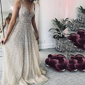 Women's Sequin Dress Lace Dress Long Dress Maxi Dress Pink Silver Sleeveless Pure Color Lace Cold Shoulder Spring Summer Deep V Fashion Elegant Romantic Slim 2022 XS S M L 2XL / Wedding Guest miniinthebox