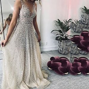 Women's Sequin Dress Lace Dress Long Dress Maxi Dress Pink Silver Sleeveless Pure Color Lace Cold Shoulder Spring Summer Deep V Fashion Elegant Romantic Slim 2022 XS S M L 2XL / Wedding Guest miniinthebox