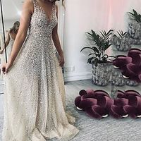 Women's Sequin Dress Lace Dress Long Dress Maxi Dress Pink Silver Sleeveless Pure Color Lace Cold Shoulder Spring Summer Deep V Fashion Elegant Romantic Slim 2022 XS S M L 2XL / Wedding Guest miniinthebox - thumbnail