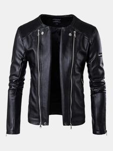 Black Biker Zipper Plus Size PU Leather Jacket
