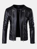 Black Biker Zipper Plus Size PU Leather Jacket - thumbnail