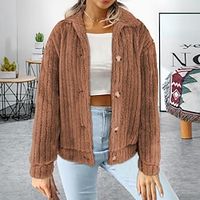 Women's Shearling Coat Fleece Sherpa Jacket Thermal Warm Cropped Winter Coat Single Breasted Lapel Outerwear Long Sleeve Fall Brown Lightinthebox - thumbnail