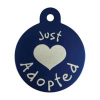 IMarc Just Adopted - Pet Tag One Side Printed Circle Large Blue