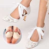 Women's Wedding Shoes Low Heel Pumps Valentines Gifts Party Wedding Heels Bridal Bridesmaid Shoes Kitten Heel Round Toe Elegant Vintage Lace Satin Lace-up Black White With 1 Pair Front Foot Pads Lightinthebox - thumbnail