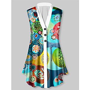 Women's Plus Size Tops Blouse Button Print Graphic Large Size V Neck Sleeveless Basic Big Size XL XXL 3XL 4XL 5XL Blue Lightinthebox