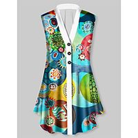 Women's Plus Size Tops Blouse Button Print Graphic Large Size V Neck Sleeveless Basic Big Size XL XXL 3XL 4XL 5XL Blue Lightinthebox - thumbnail