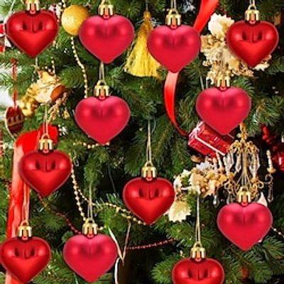 12pcs Christmas Tree Decoration Scene Layout Valentine's Day Gift Red Heart Decoration Lightinthebox