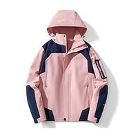 Women's Raincoat Waterproof Rain Jacket Winter Windproof Trench Coat Fall Sport Outdoor Hiking Jacket Winter Coat Zip up Hooded Jacket with Pocket Warm Outerwear Long Sleeve Black White Pink Lightinthebox - thumbnail