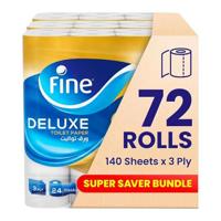 Fine Toilet Tissue Deluxe 140 Sheets X 3 Plies (Pack of 72)